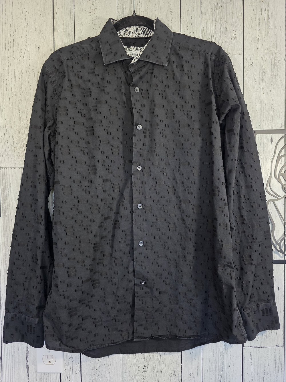 7 Downie St. Couture Black Textured Button Down Shirt Size M